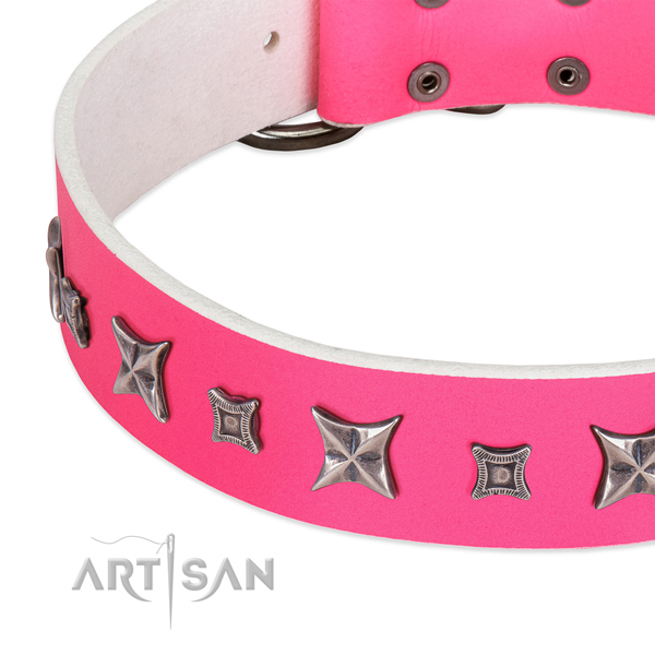 Handy use adorned genuine leather collar for your doggie