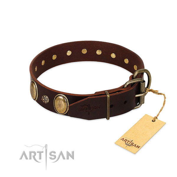 Fancy walking top notch genuine leather dog collar