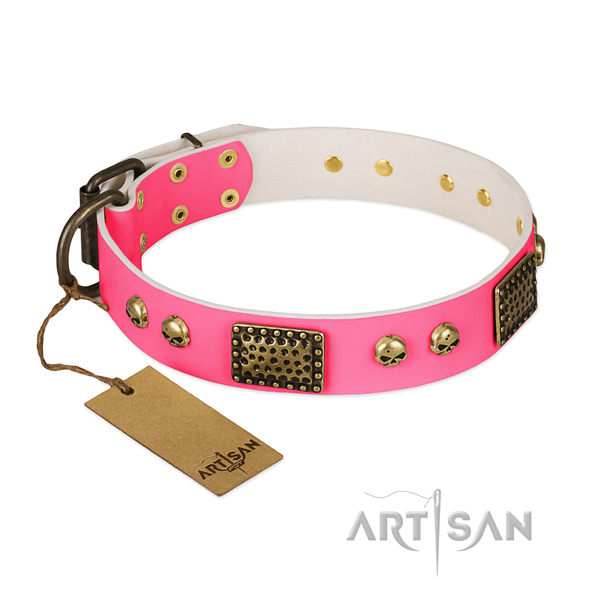 Adjustable natural leather dog collar for stylish walking your canine