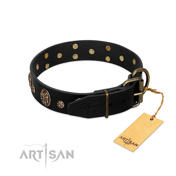 Corrosion proof D-ring on full grain natural leather dog collar for your dog