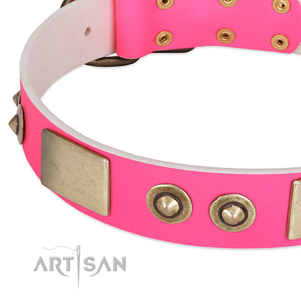 Rust-proof D-ring on full grain leather dog collar for your pet