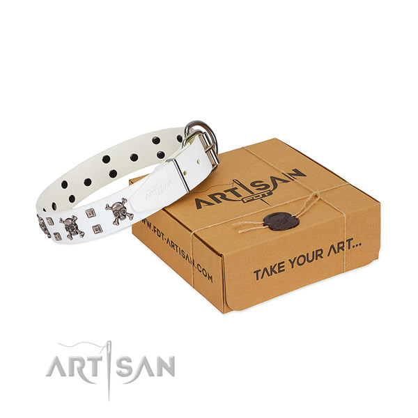 Fancy walking best quality natural leather dog collar with studs