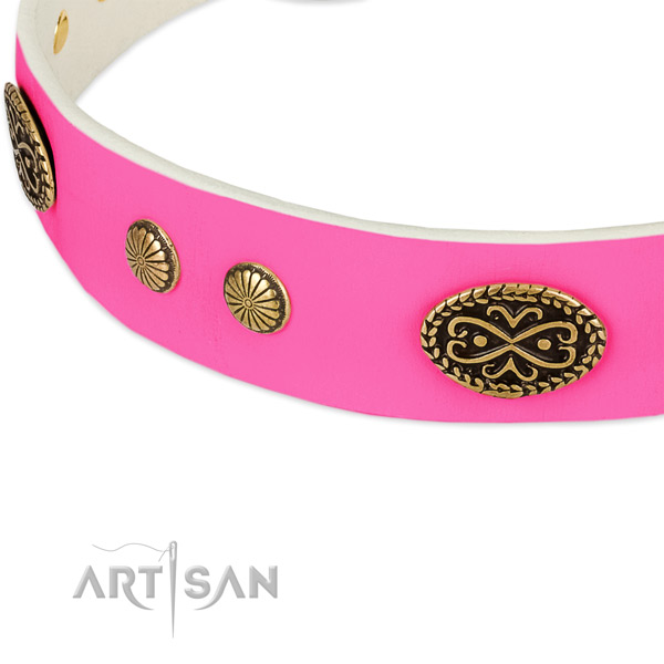 Rust-proof traditional buckle on full grain genuine leather dog collar for your pet