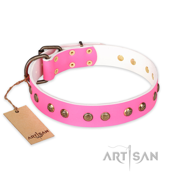 Easy wearing full grain genuine leather dog collar with rust resistant fittings