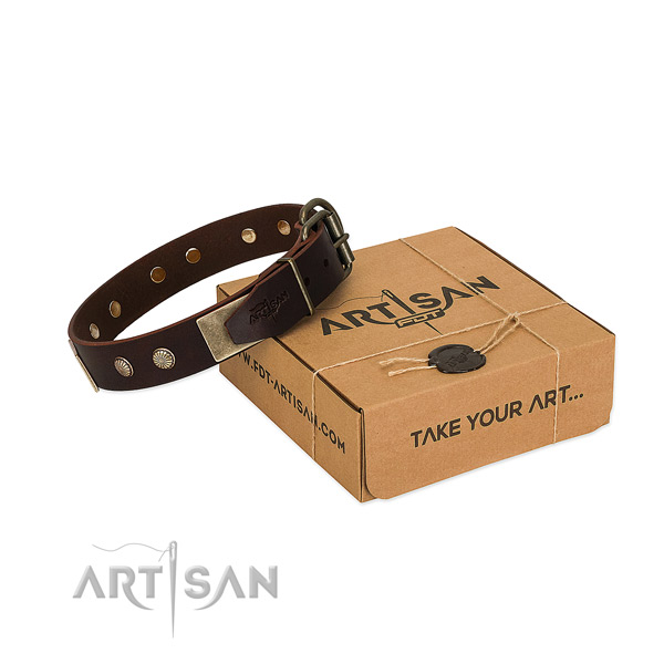 Durable embellishments on dog collar for comfy wearing