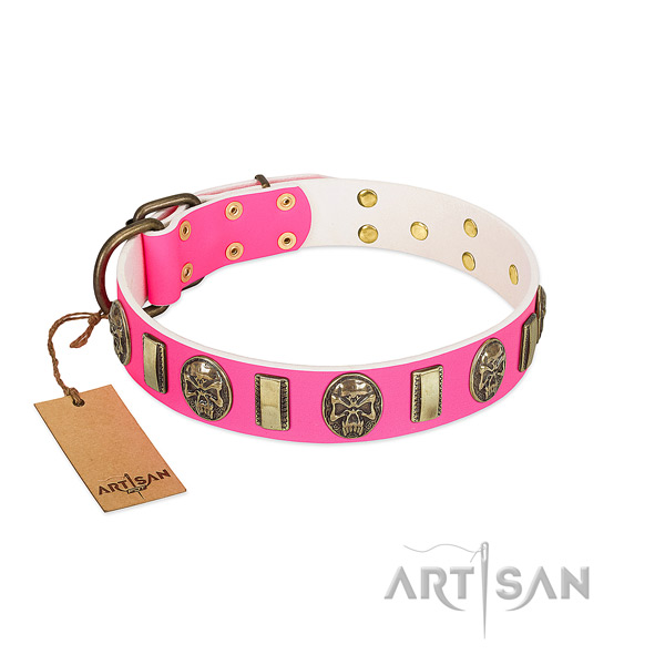 Strong fittings on full grain genuine leather dog collar for your pet
