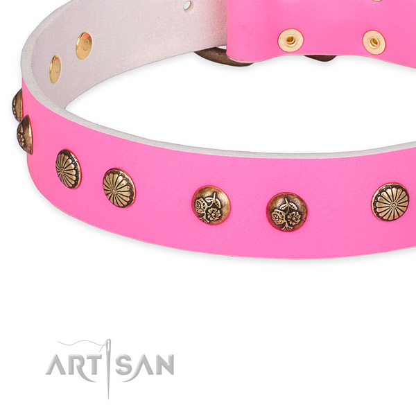 Natural genuine leather collar with rust resistant traditional buckle for your lovely doggie