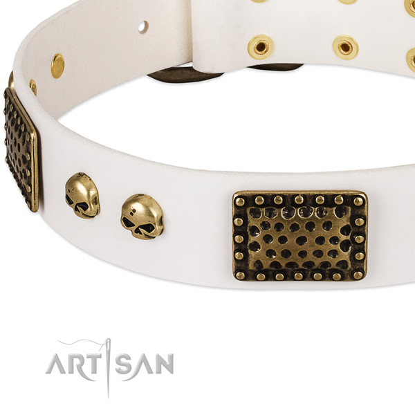 Strong buckle on full grain genuine leather dog collar for your doggie