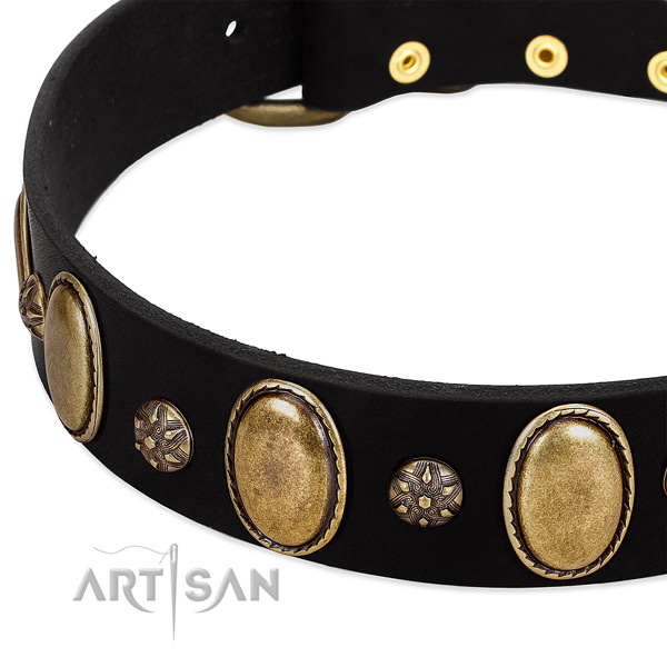 Stylish walking high quality genuine leather dog collar