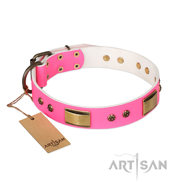 Impressive natural genuine leather collar for your canine