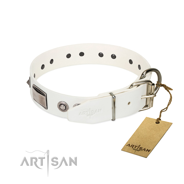 Soft genuine leather collar with embellishments for your doggie