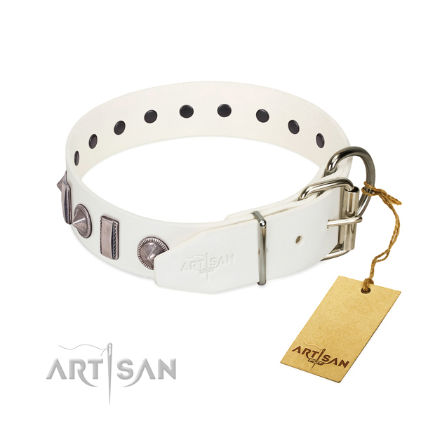 Comfortable wearing full grain genuine leather dog collar with fashionable decorations