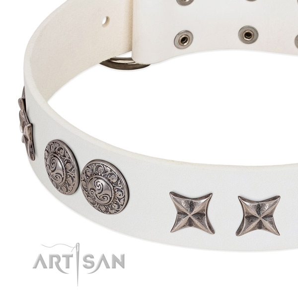 Reliable full grain natural leather dog collar handmade for your doggie