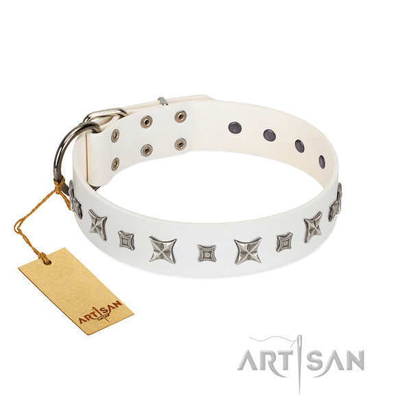 Soft natural leather dog collar with designer studs
