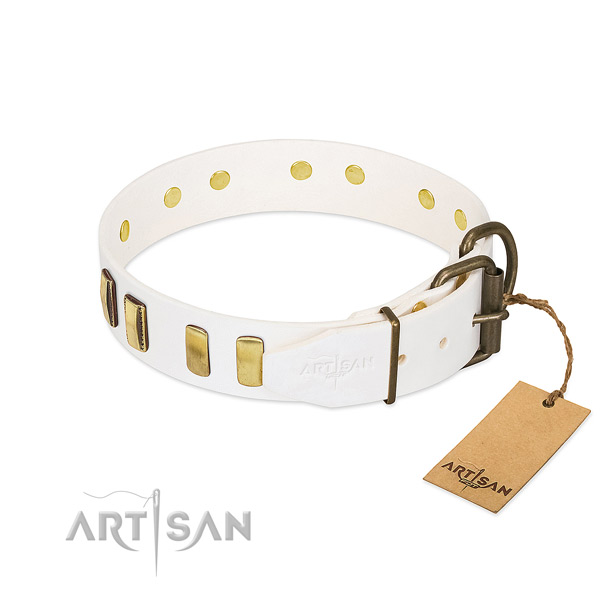 Soft to touch full grain leather dog collar with rust resistant hardware