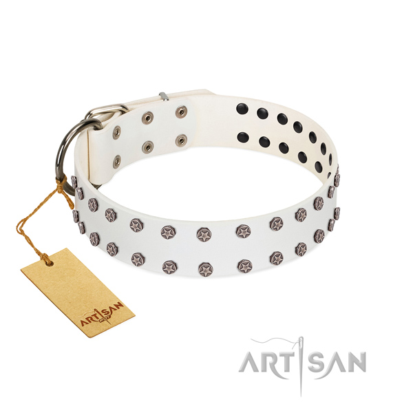 Easy to adjust leather dog collar