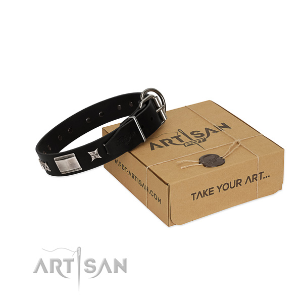 Quality full grain leather dog collar with corrosion proof D-ring