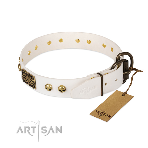 Adjustable full grain leather dog collar for daily walking your pet