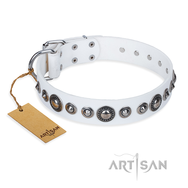 Full grain genuine leather dog collar made of quality material with durable buckle