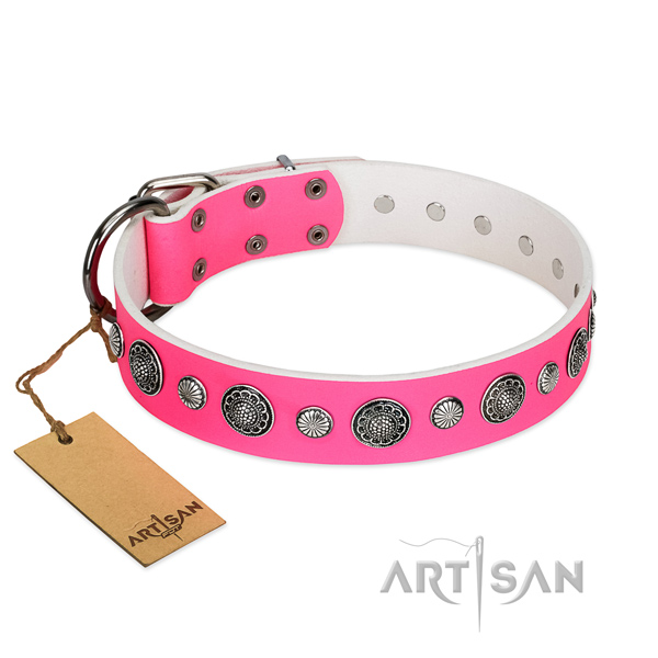 Soft to touch natural leather dog collar with rust-proof hardware