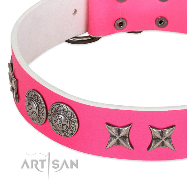 Strong natural leather dog collar made for your canine