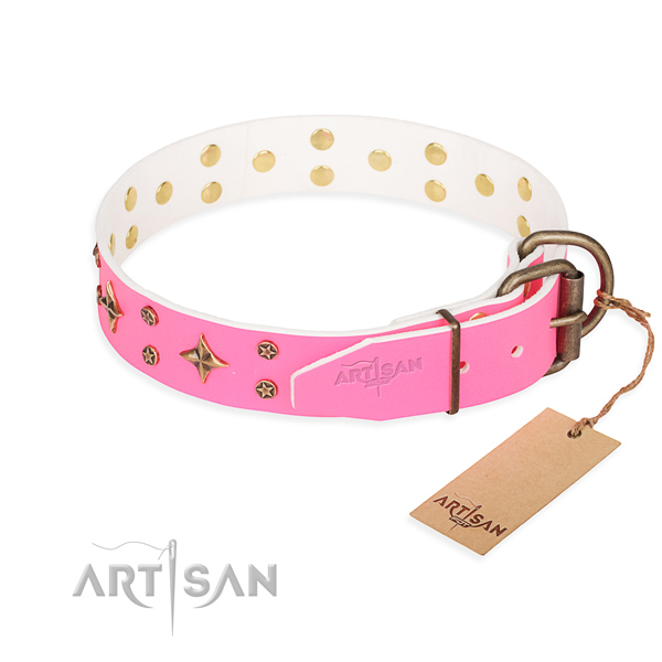 Basic training adorned dog collar of fine quality natural leather