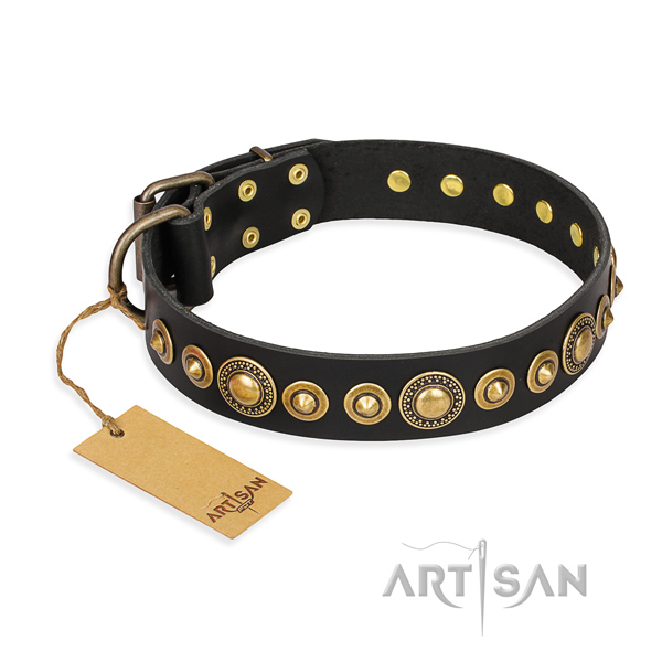 Quality full grain natural leather dog collar created for daily use