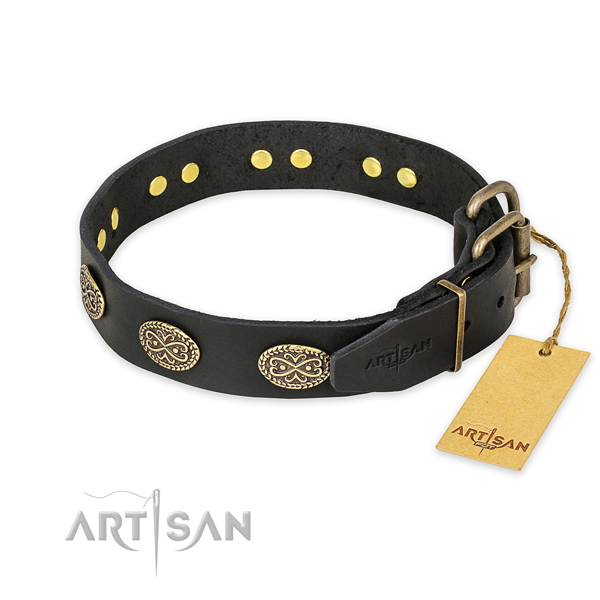 Corrosion proof buckle on leather collar for your impressive doggie