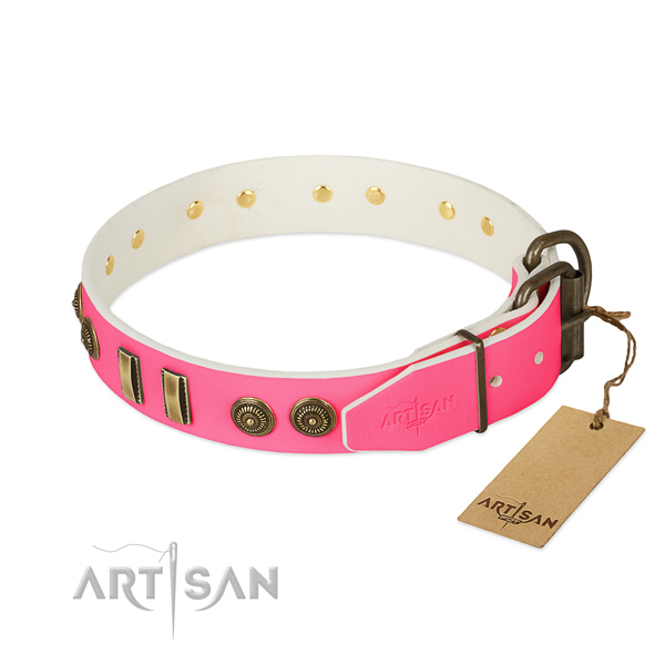Reliable traditional buckle on full grain genuine leather dog collar for your canine