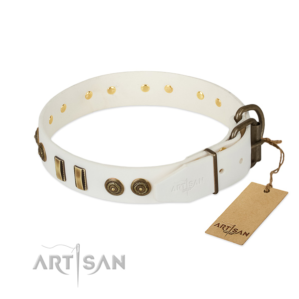 Reliable buckle on full grain leather dog collar for your dog