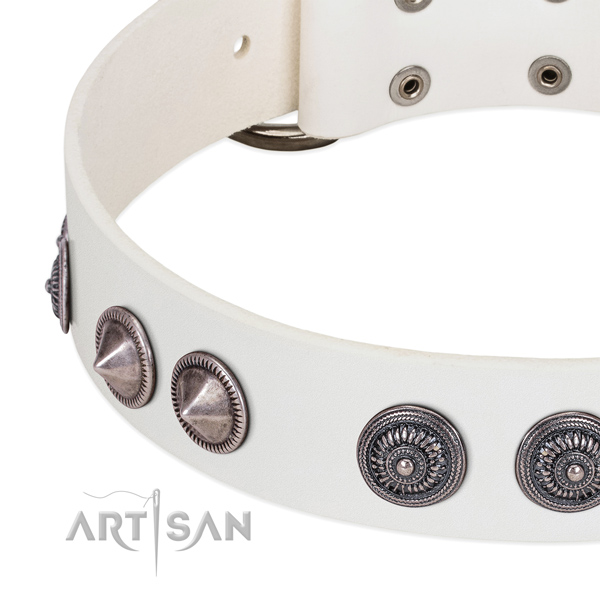 Fashionable full grain genuine leather collar with decorations for your canine