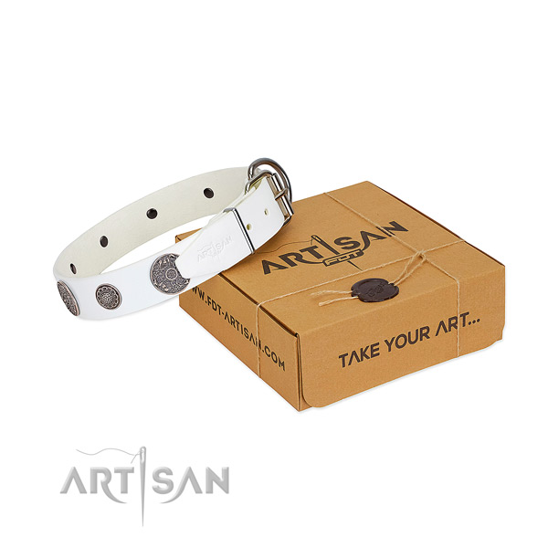 Inimitable dog collar of full grain natural leather