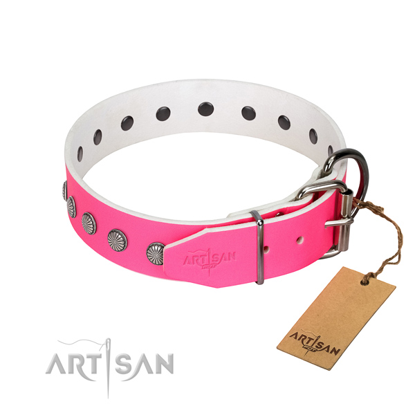 High quality full grain genuine leather dog collar with decorations for your handsome doggie