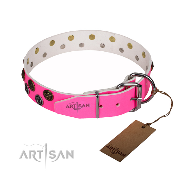 Comfy wearing adorned dog collar of top quality full grain genuine leather