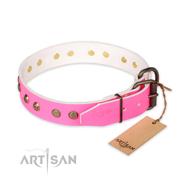 Rust resistant hardware on leather collar for your stylish pet
