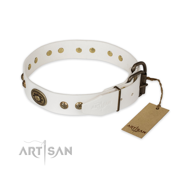 Durable fittings on genuine leather collar for basic training your dog