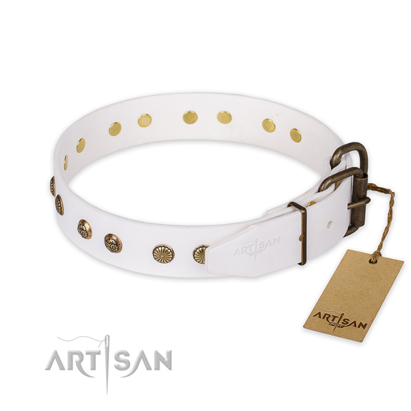 Rust resistant traditional buckle on full grain genuine leather collar for your handsome dog