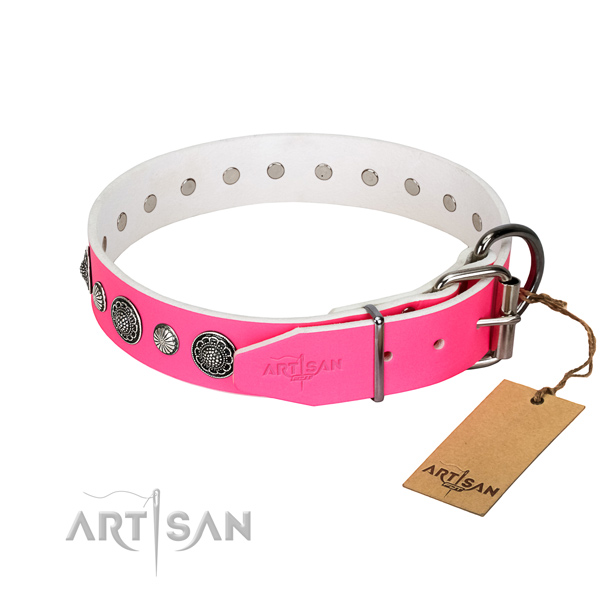 Soft to touch Full grain natural leather dog collar with corrosion proof fittings