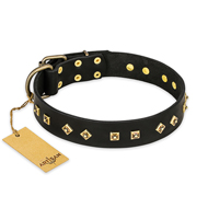 "Rhomb Style" FDT Artisan Decorated Leather English Pointer Collar with Old Bronze-Plated Studs 1 1/2 inch (40 mm) Wide