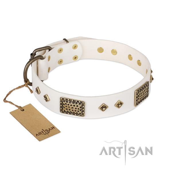 Adorned full grain genuine leather dog collar for easy wearing