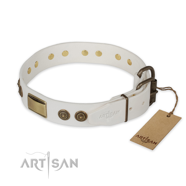 Corrosion resistant fittings on full grain genuine leather collar for basic training your doggie