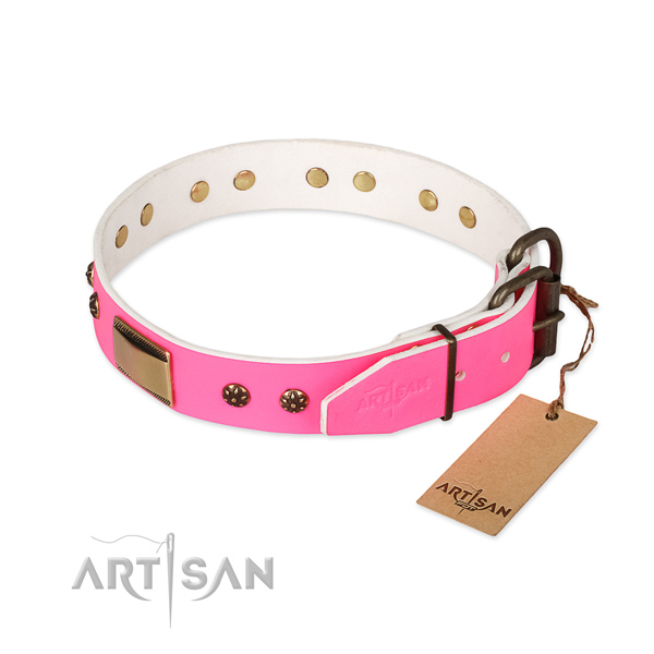 Genuine leather dog collar with strong hardware and decorations