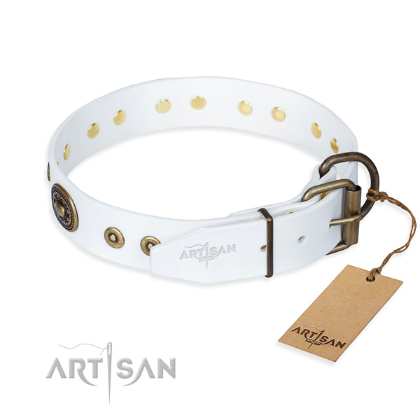 Genuine leather dog collar made of flexible material with reliable decorations