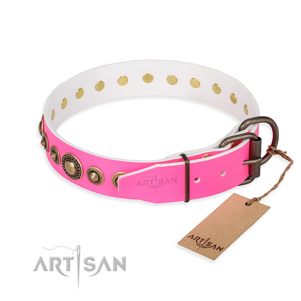 Strong leather dog collar handmade for stylish walking