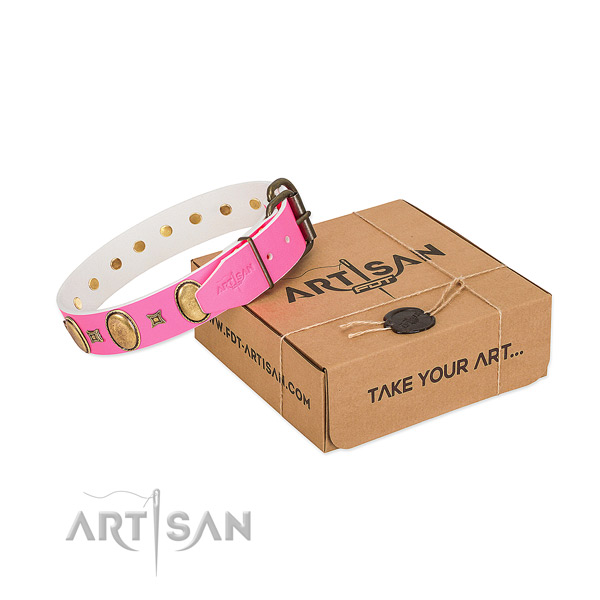 Soft to touch full grain genuine leather dog collar with studs for daily walking