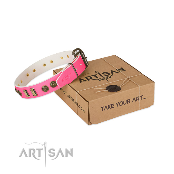 Corrosion resistant buckle on genuine leather dog collar for your canine