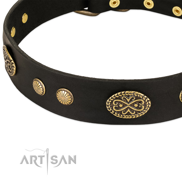 Rust-proof embellishments on full grain natural leather dog collar for your doggie
