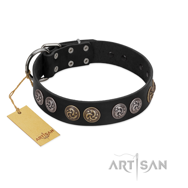 Durable fittings on perfect fit full grain genuine leather dog collar
