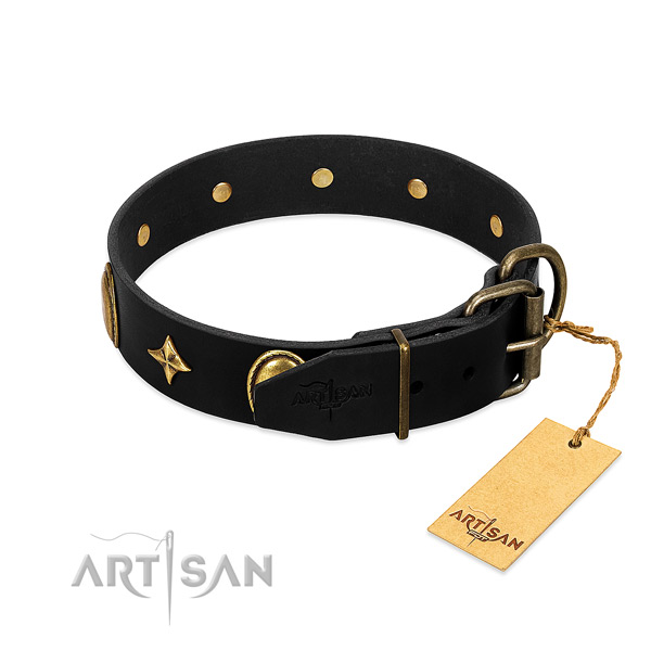 Soft full grain genuine leather dog collar with corrosion resistant studs
