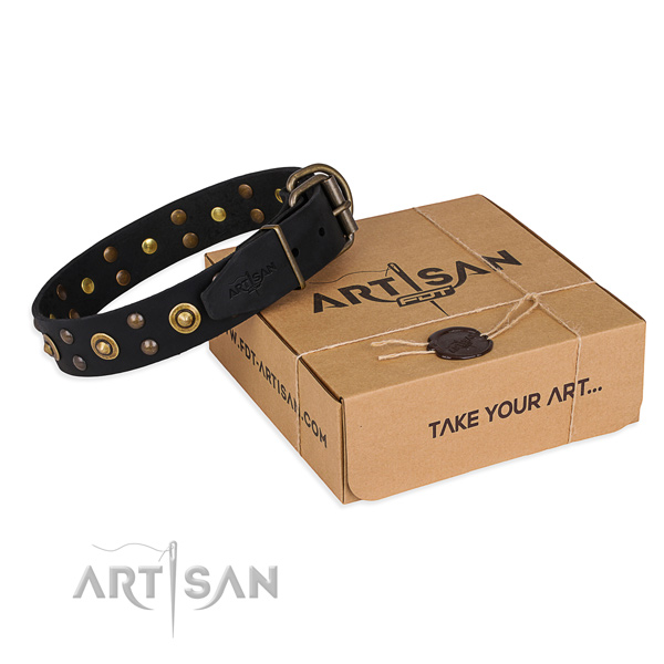Rust resistant D-ring on full grain genuine leather collar for your beautiful pet